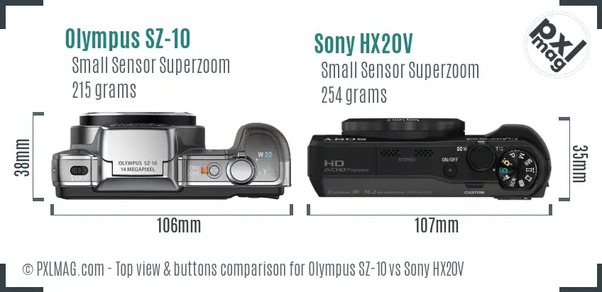 Olympus SZ-10 vs Sony HX20V top view buttons comparison
