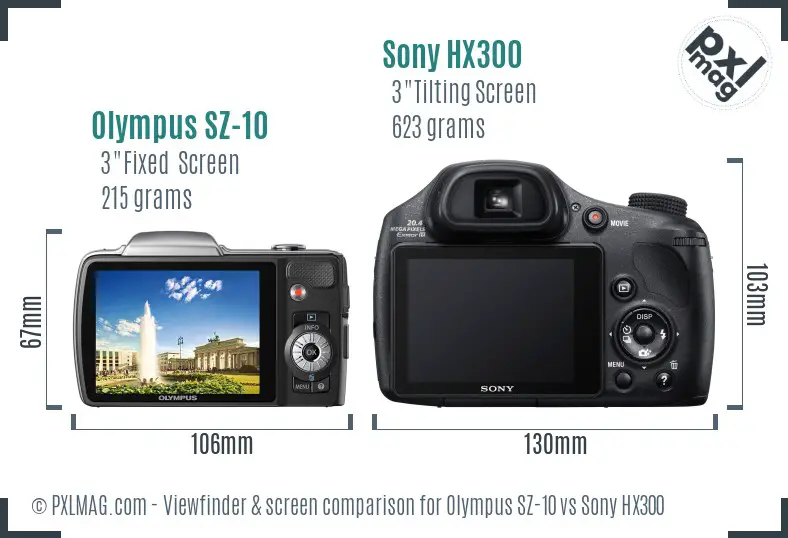 Olympus SZ-10 vs Sony HX300 Screen and Viewfinder comparison