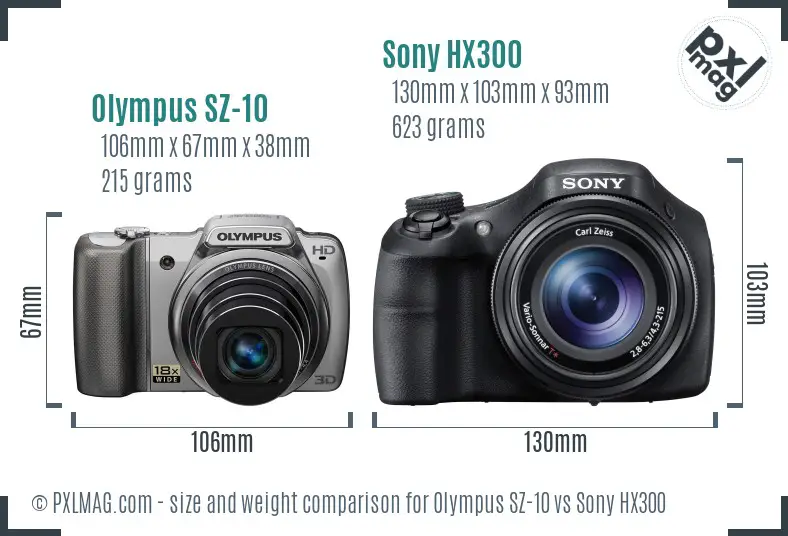 Olympus SZ-10 vs Sony HX300 size comparison