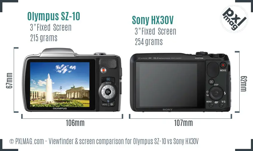 Olympus SZ-10 vs Sony HX30V Screen and Viewfinder comparison