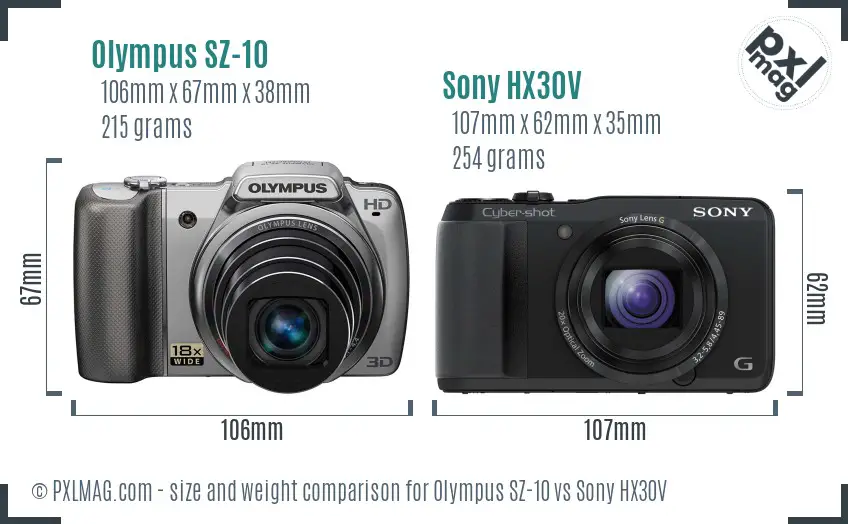 Olympus SZ-10 vs Sony HX30V size comparison