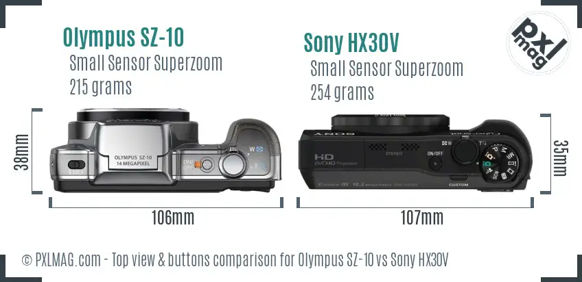 Olympus SZ-10 vs Sony HX30V top view buttons comparison