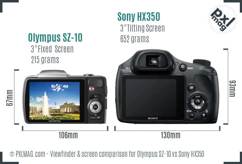 Olympus SZ-10 vs Sony HX350 Screen and Viewfinder comparison