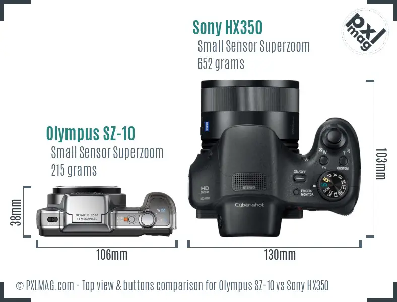 Olympus SZ-10 vs Sony HX350 top view buttons comparison
