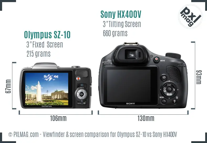 Olympus SZ-10 vs Sony HX400V Screen and Viewfinder comparison