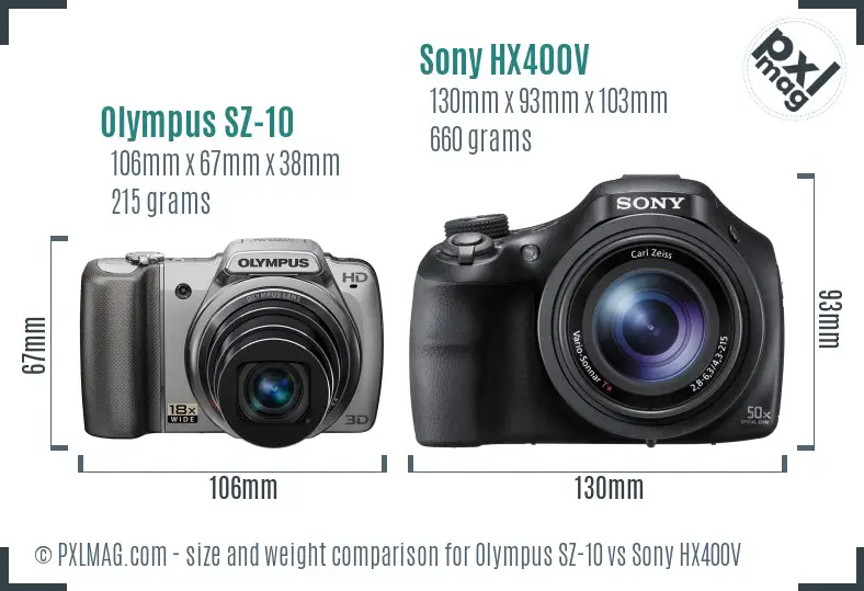 Olympus SZ-10 vs Sony HX400V size comparison