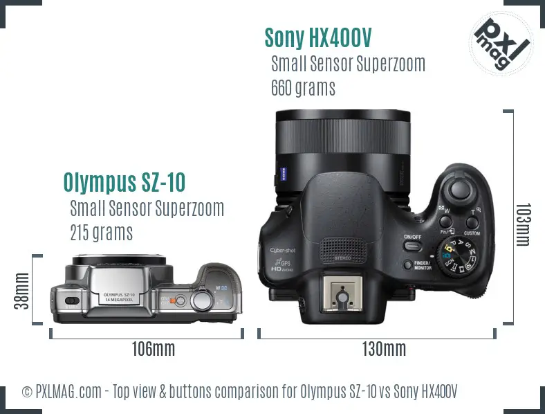 Olympus SZ-10 vs Sony HX400V top view buttons comparison
