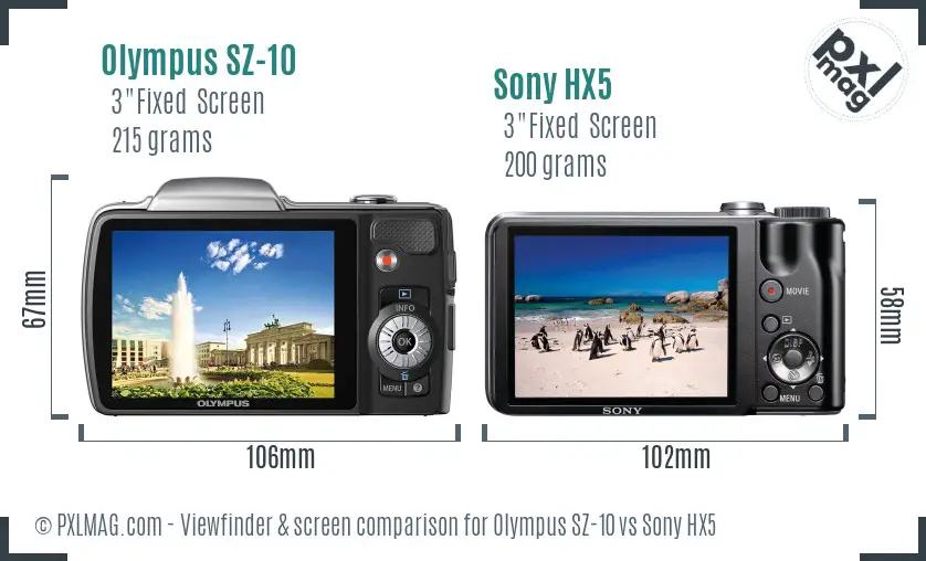 Olympus SZ-10 vs Sony HX5 Screen and Viewfinder comparison