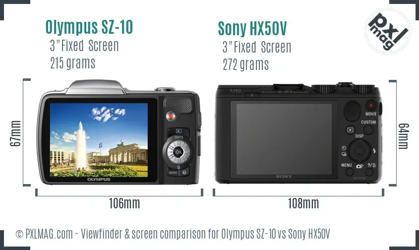 Olympus SZ-10 vs Sony HX50V Screen and Viewfinder comparison