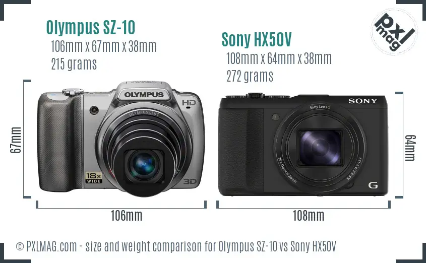 Olympus SZ-10 vs Sony HX50V size comparison
