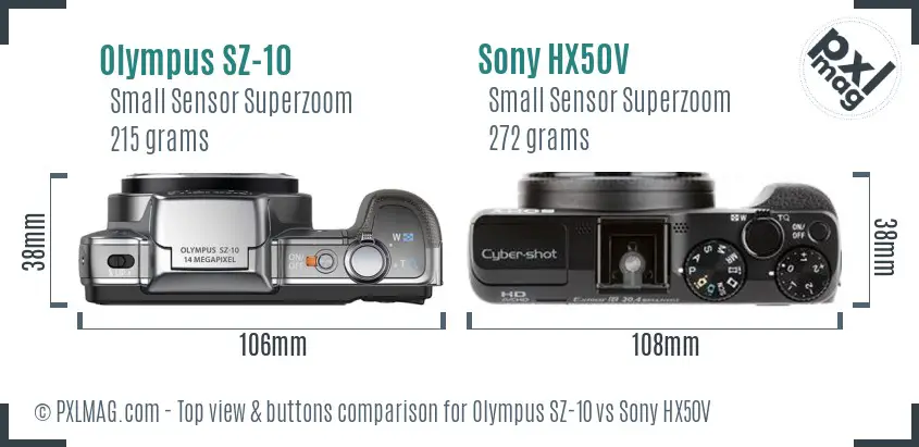 Olympus SZ-10 vs Sony HX50V top view buttons comparison