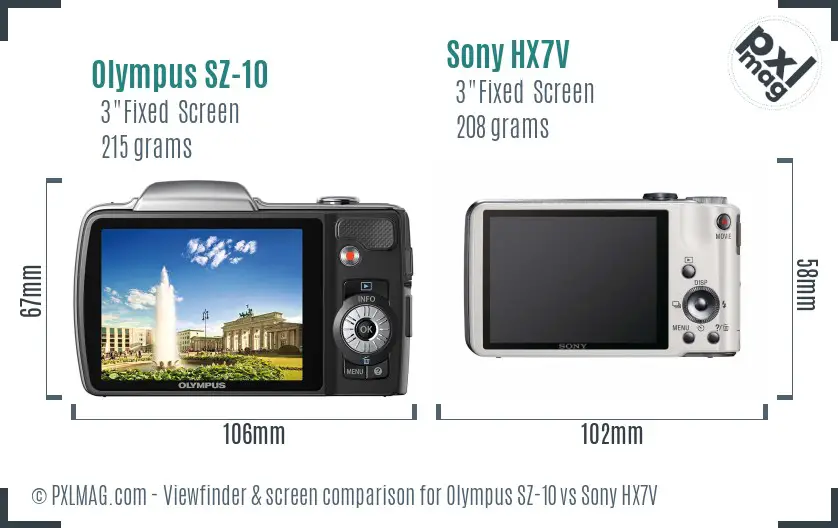 Olympus SZ-10 vs Sony HX7V Screen and Viewfinder comparison