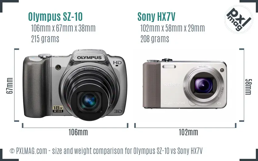 Olympus SZ-10 vs Sony HX7V size comparison
