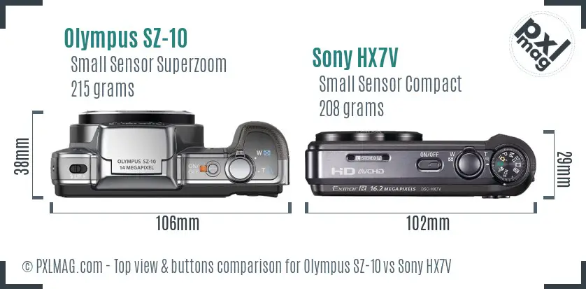 Olympus SZ-10 vs Sony HX7V top view buttons comparison