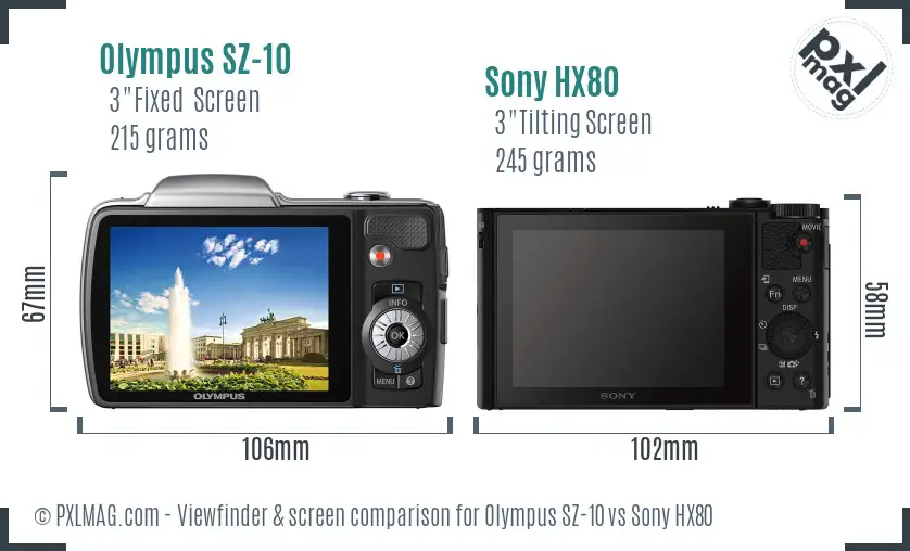 Olympus SZ-10 vs Sony HX80 Screen and Viewfinder comparison