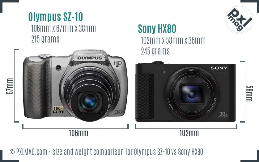 Olympus SZ-10 vs Sony HX80 size comparison