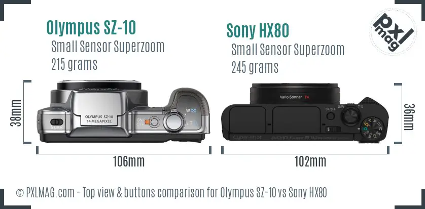 Olympus SZ-10 vs Sony HX80 top view buttons comparison