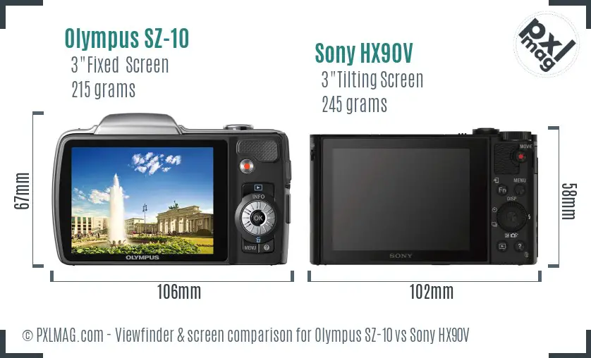 Olympus SZ-10 vs Sony HX90V Screen and Viewfinder comparison