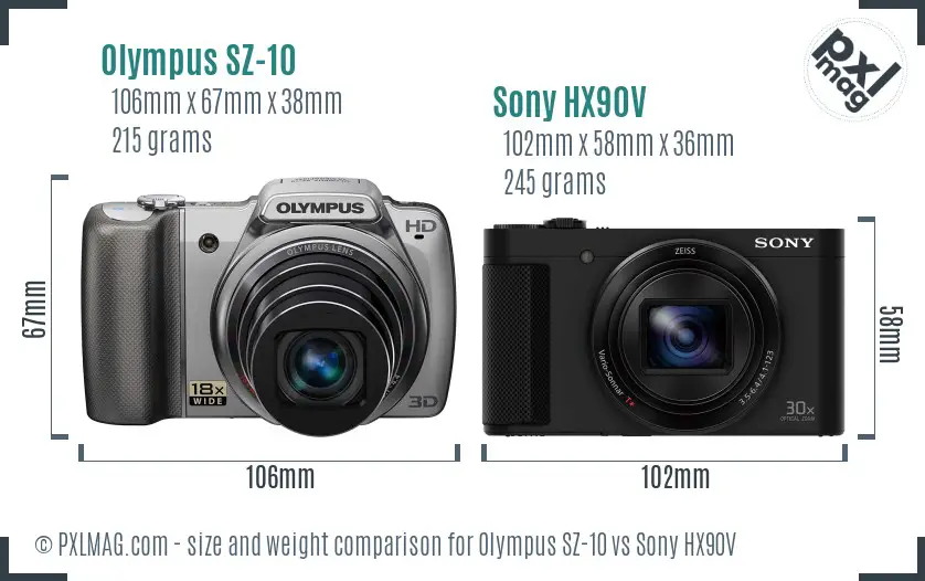 Olympus SZ-10 vs Sony HX90V size comparison