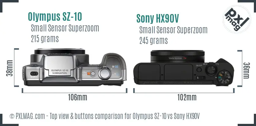 Olympus SZ-10 vs Sony HX90V top view buttons comparison