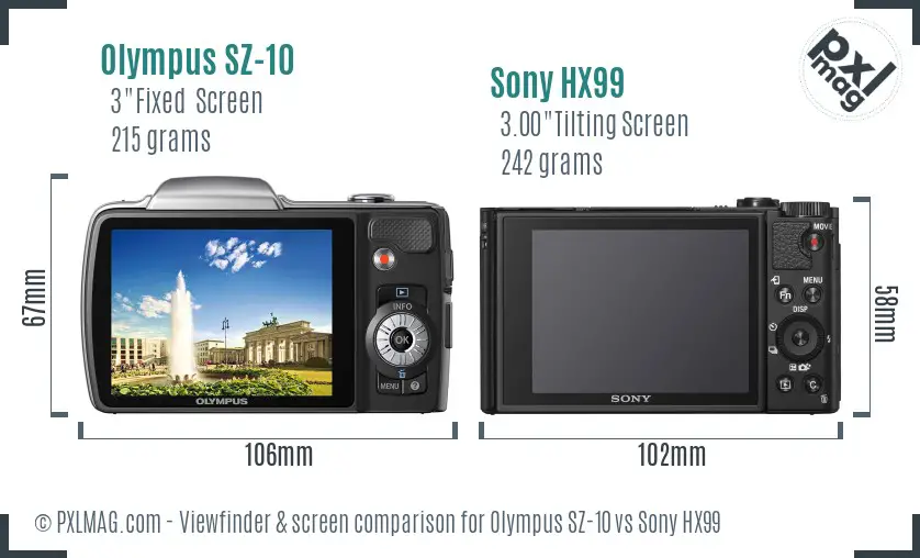 Olympus SZ-10 vs Sony HX99 Screen and Viewfinder comparison