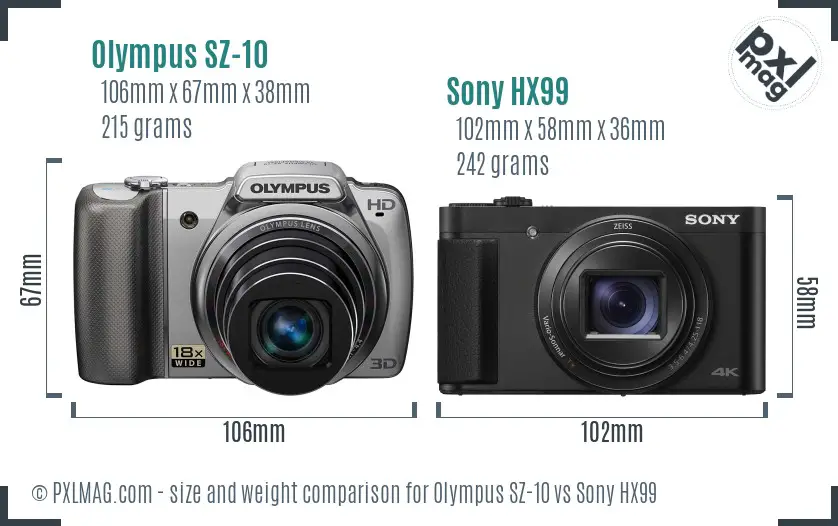 Olympus SZ-10 vs Sony HX99 size comparison