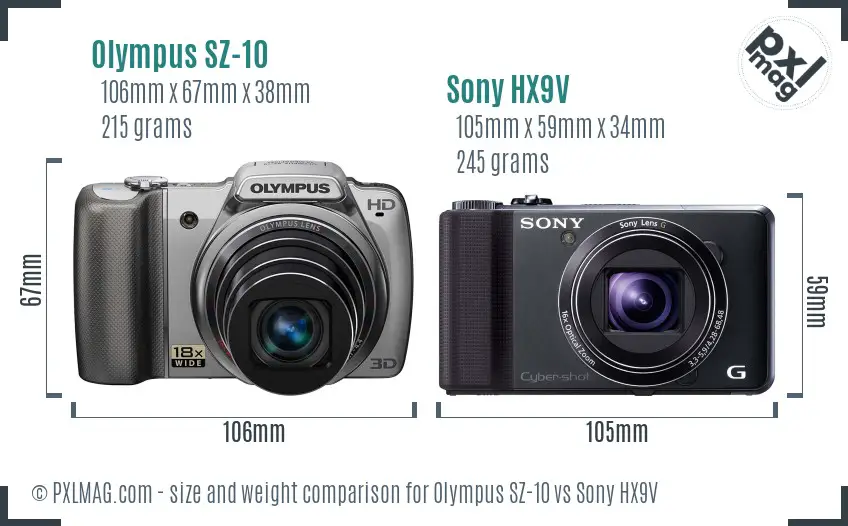 Olympus SZ-10 vs Sony HX9V size comparison