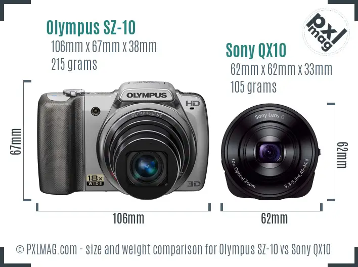 Olympus SZ-10 vs Sony QX10 size comparison