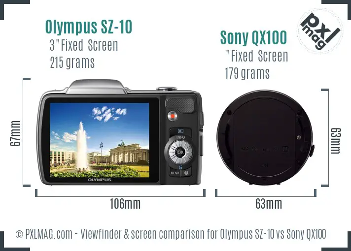 Olympus SZ-10 vs Sony QX100 Screen and Viewfinder comparison