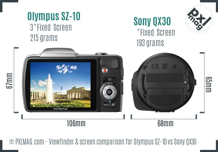 Olympus SZ-10 vs Sony QX30 Screen and Viewfinder comparison