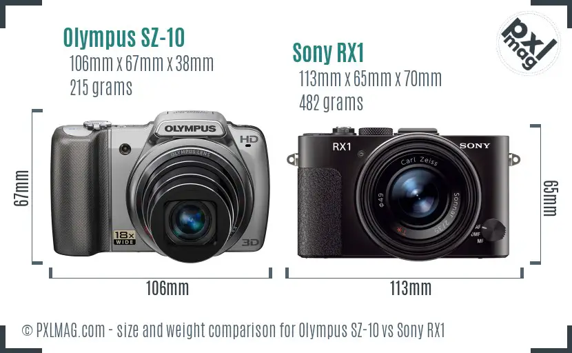 Olympus SZ-10 vs Sony RX1 size comparison