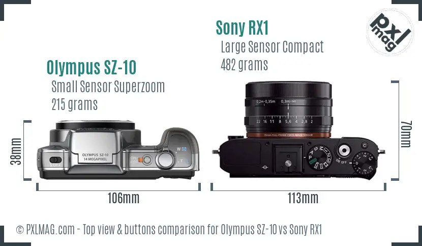 Olympus SZ-10 vs Sony RX1 top view buttons comparison