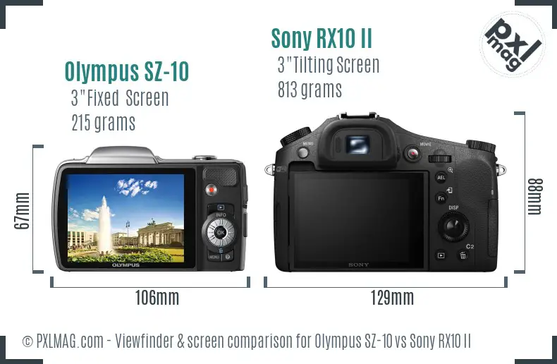 Olympus SZ-10 vs Sony RX10 II Screen and Viewfinder comparison