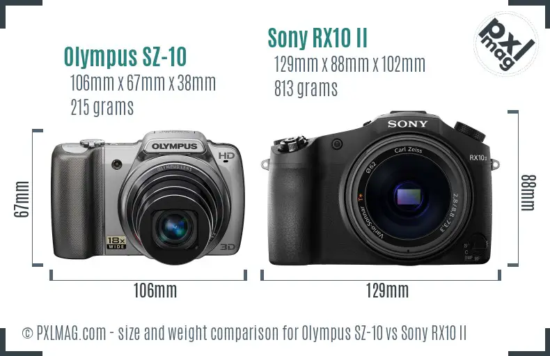 Olympus SZ-10 vs Sony RX10 II size comparison