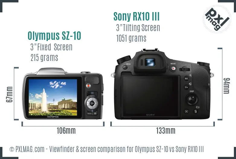 Olympus SZ-10 vs Sony RX10 III Screen and Viewfinder comparison