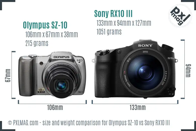 Olympus SZ-10 vs Sony RX10 III size comparison