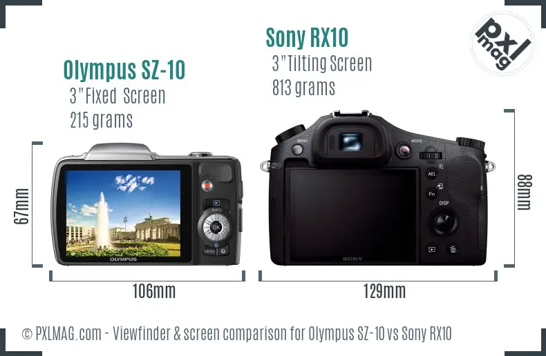 Olympus SZ-10 vs Sony RX10 Screen and Viewfinder comparison