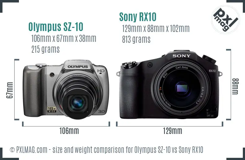Olympus SZ-10 vs Sony RX10 size comparison