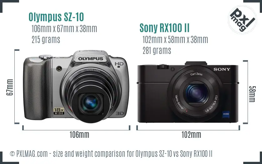 Olympus SZ-10 vs Sony RX100 II size comparison