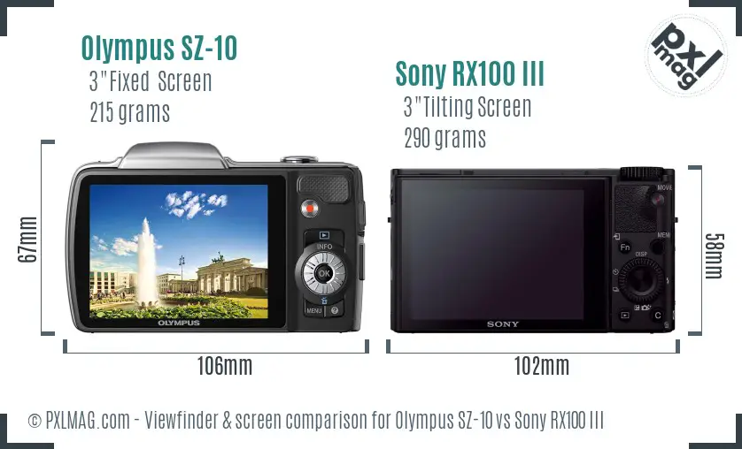 Olympus SZ-10 vs Sony RX100 III Screen and Viewfinder comparison