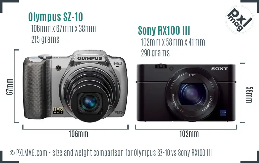 Olympus SZ-10 vs Sony RX100 III size comparison