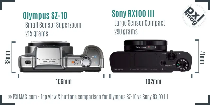 Olympus SZ-10 vs Sony RX100 III top view buttons comparison