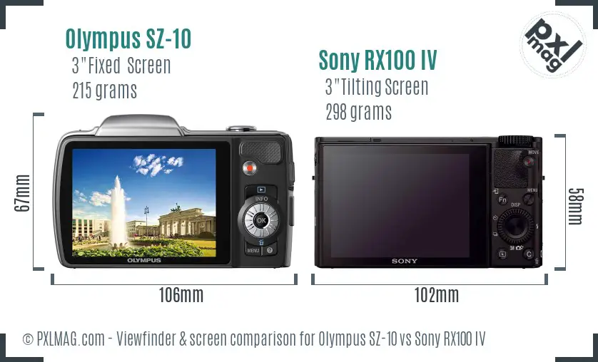 Olympus SZ-10 vs Sony RX100 IV Screen and Viewfinder comparison