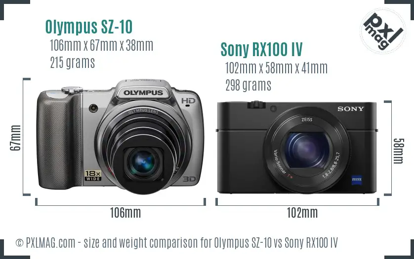 Olympus SZ-10 vs Sony RX100 IV size comparison
