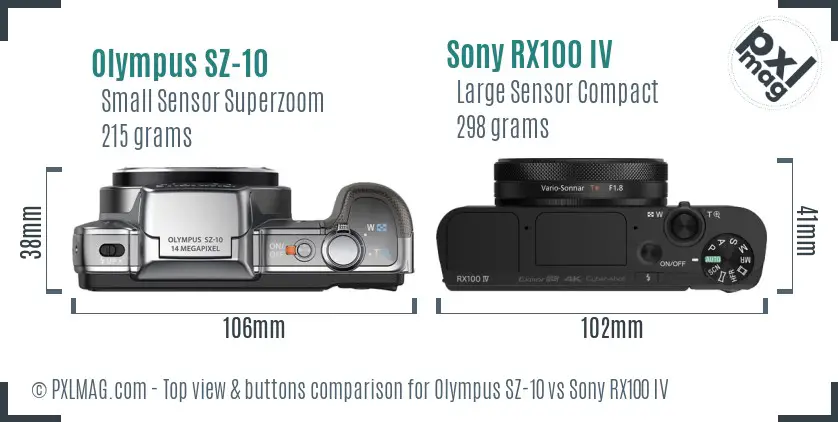 Olympus SZ-10 vs Sony RX100 IV top view buttons comparison