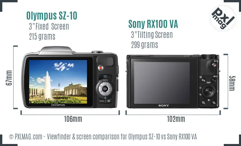 Olympus SZ-10 vs Sony RX100 VA Screen and Viewfinder comparison