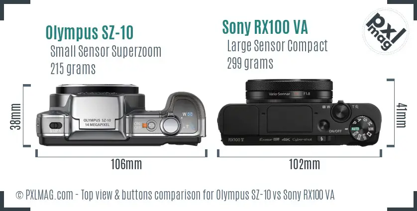 Olympus SZ-10 vs Sony RX100 VA top view buttons comparison