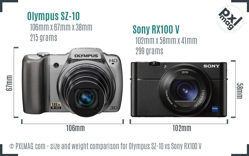 Olympus SZ-10 vs Sony RX100 V size comparison