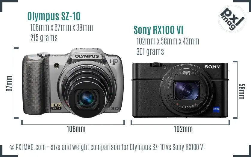 Olympus SZ-10 vs Sony RX100 VI size comparison