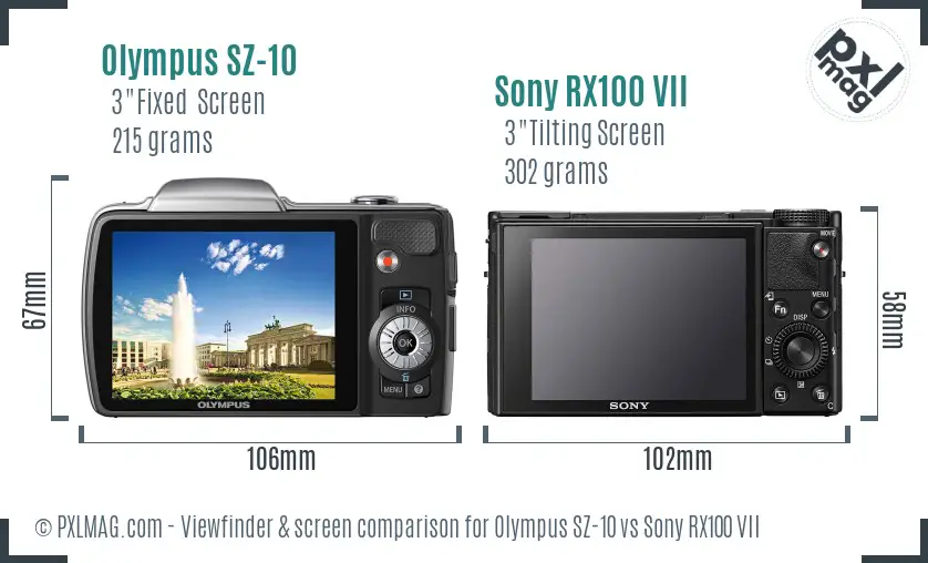 Olympus SZ-10 vs Sony RX100 VII Screen and Viewfinder comparison